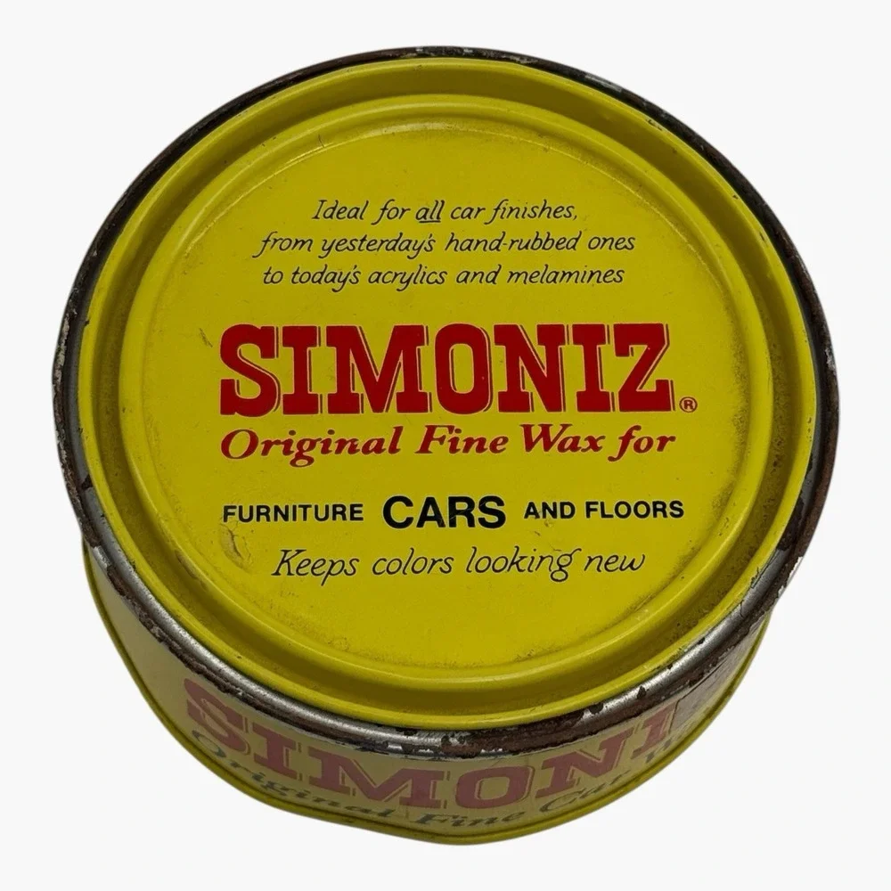 Vintage Simoniz Furniture Car Floor Wax Tin 7oz Advertising 1980s Prop ~75% Full